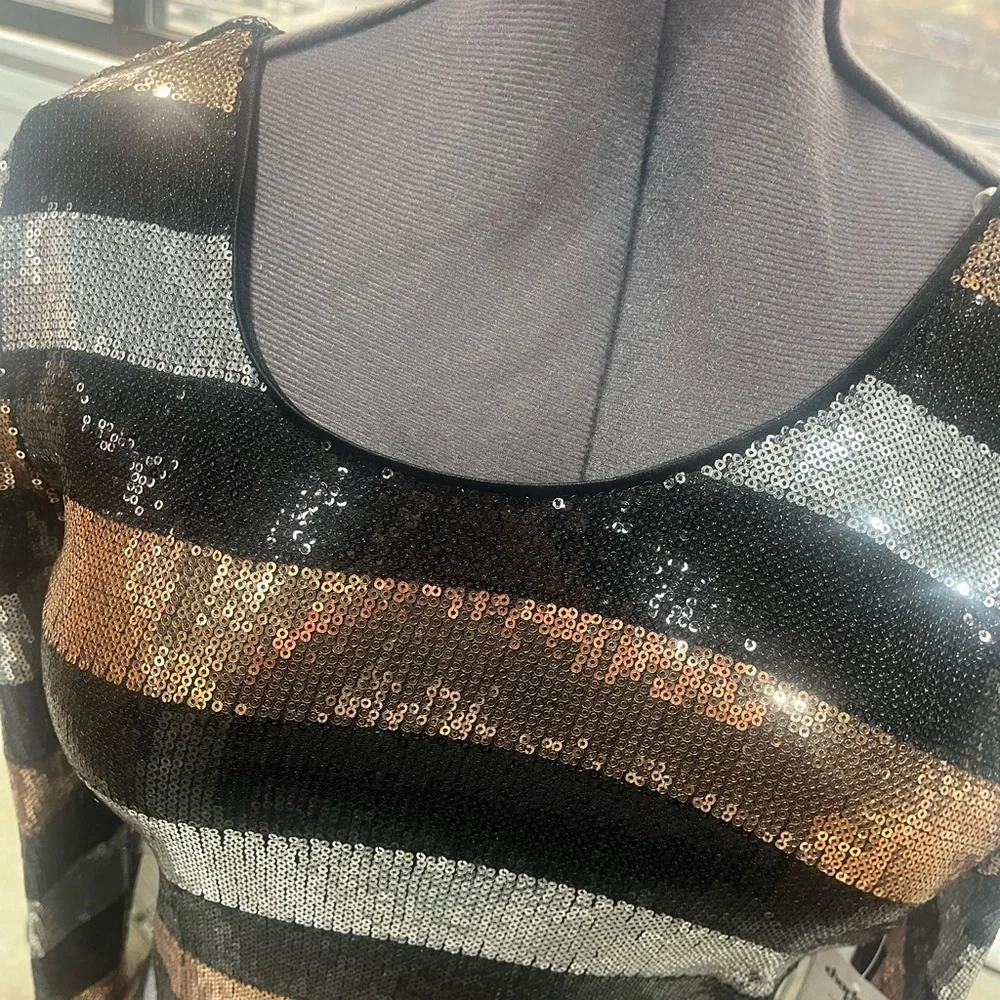 Charlotte Russe Metallic Striped Long Sleeve Dress - Picture 3 of 7